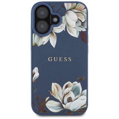 Θήκη MagSafe για Apple iPhone 16, Guess, Grained Flowers, Μπλε