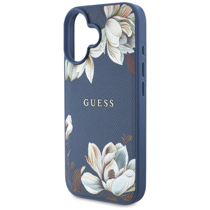 Θήκη MagSafe για Apple iPhone 16, Guess, Grained Flowers, Μπλε