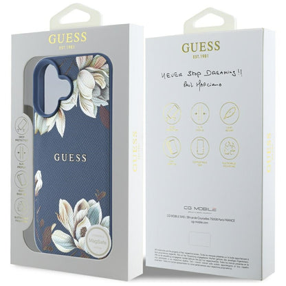 Θήκη MagSafe για Apple iPhone 16, Guess, Grained Flowers, Μπλε