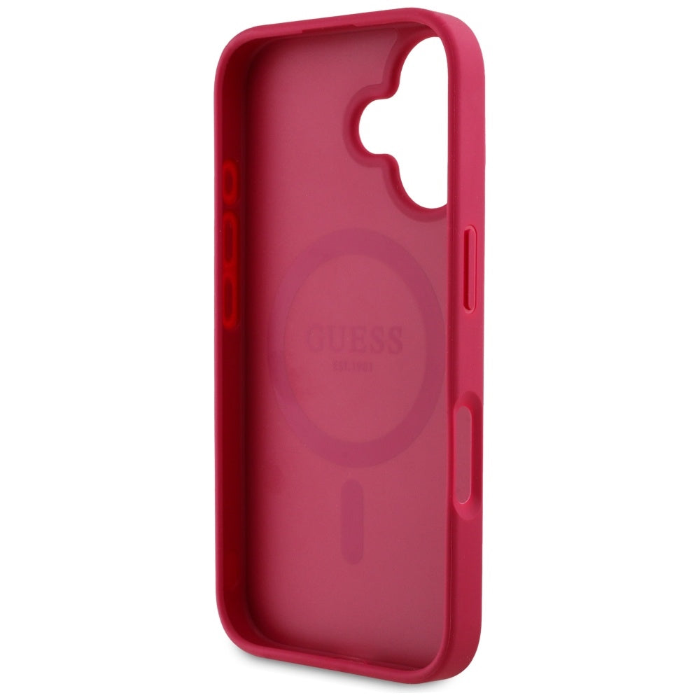 MagSafe Case for Apple iPhone 16, Guess, Grained Flowers, Fuchsia