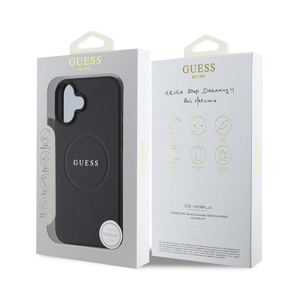 Θήκη MagSafe για Apple iPhone 16, Guess, Grained Gold Ring, Μαύρη