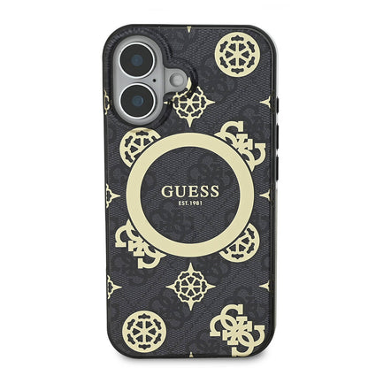 Θήκη MagSafe για Apple iPhone 16, Guess, IML 4G Peony, Μαύρη GUHMP16SH4PYEEK