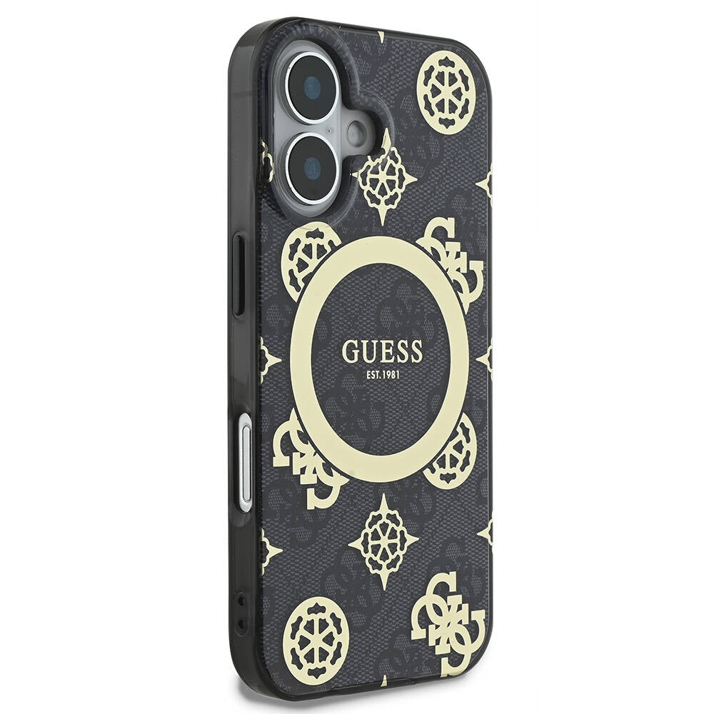 Θήκη MagSafe για Apple iPhone 16, Guess, IML 4G Peony, Μαύρη GUHMP16SH4PYEEK