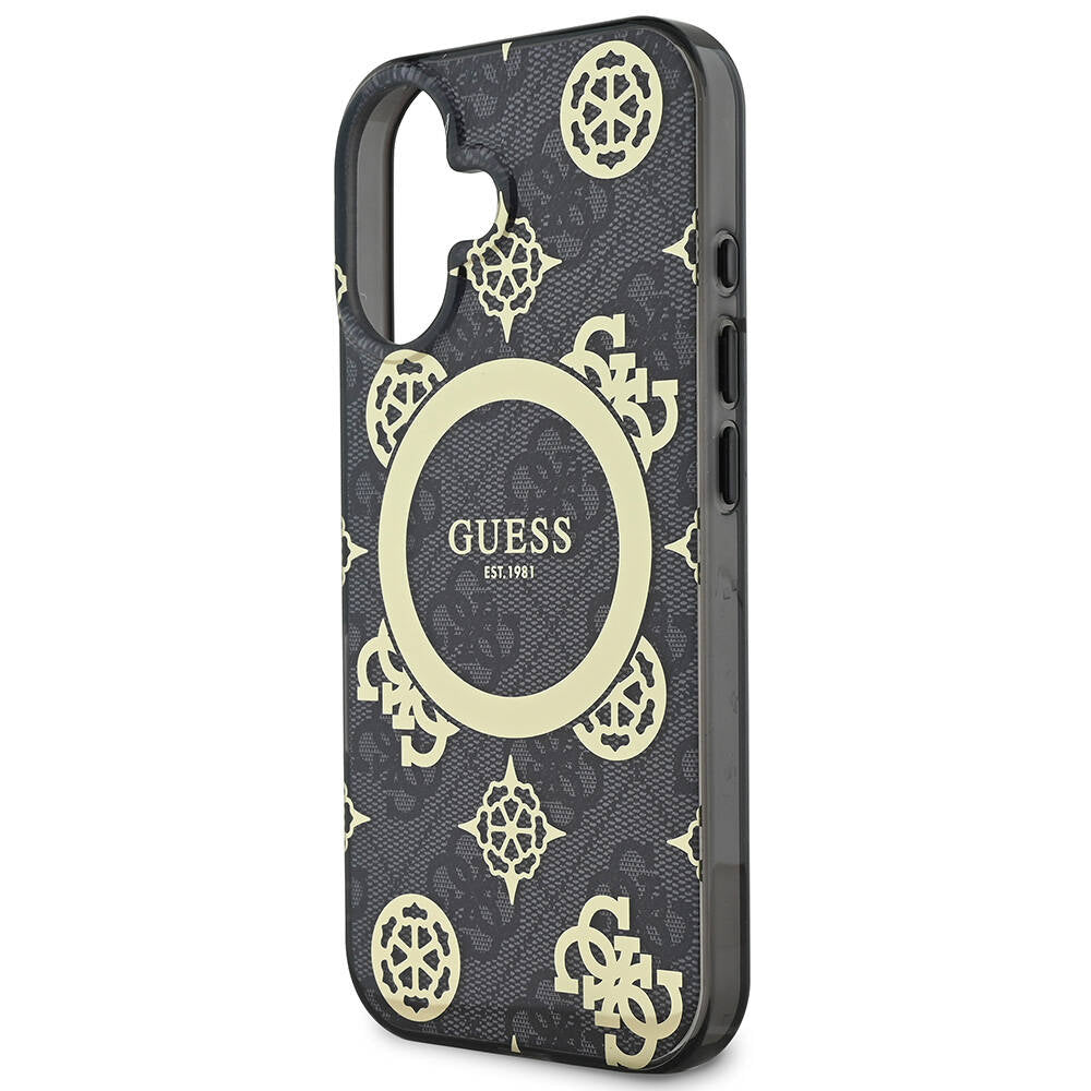 Θήκη MagSafe για Apple iPhone 16, Guess, IML 4G Peony, Μαύρη GUHMP16SH4PYEEK