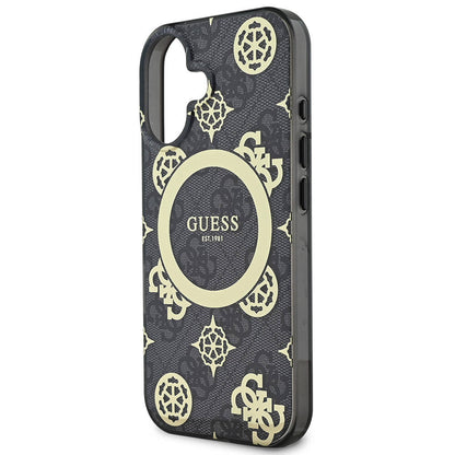 Θήκη MagSafe για Apple iPhone 16, Guess, IML 4G Peony, Μαύρη GUHMP16SH4PYEEK