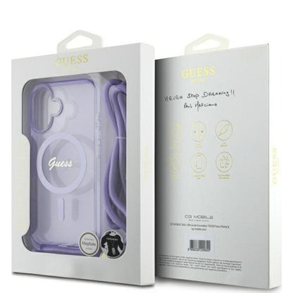 Θήκη MagSafe για Apple iPhone 16, Guess, IML Crossbody Cord Script, Μωβ