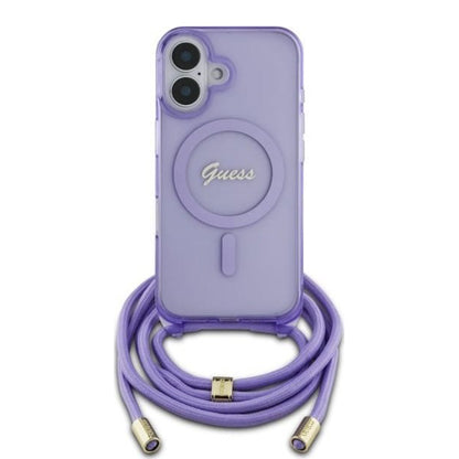 Θήκη MagSafe για Apple iPhone 16, Guess, IML Crossbody Cord Script, Ροζ