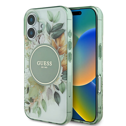 Θήκη MagSafe για Apple iPhone 16, Guess, IML Flower & Tonal Circle, Πράσινο