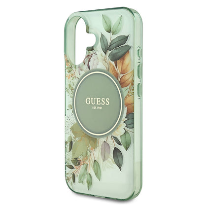 Θήκη MagSafe για Apple iPhone 16, Guess, IML Flower & Tonal Circle, Πράσινο