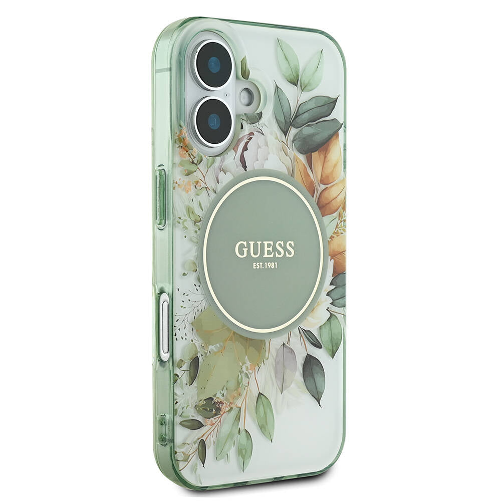 Θήκη MagSafe για Apple iPhone 16, Guess, IML Flower & Tonal Circle, Πράσινο