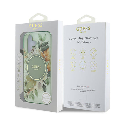 Θήκη MagSafe για Apple iPhone 16, Guess, IML Flower & Tonal Circle, Πράσινο