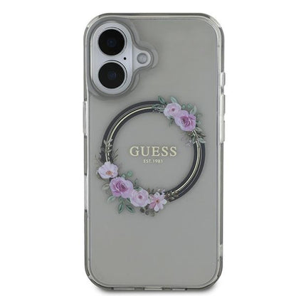 Θήκη MagSafe για Apple iPhone 16, Guess, IML Flowers Wreath, Μαύρη