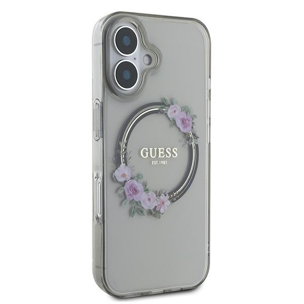 Θήκη MagSafe για Apple iPhone 16, Guess, IML Flowers Wreath, Μαύρη