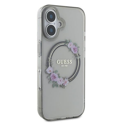 Θήκη MagSafe για Apple iPhone 16, Guess, IML Flowers Wreath, Μαύρη