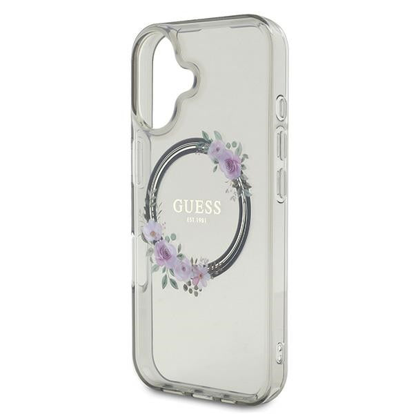 Θήκη MagSafe για Apple iPhone 16, Guess, IML Flowers Wreath, Μαύρη
