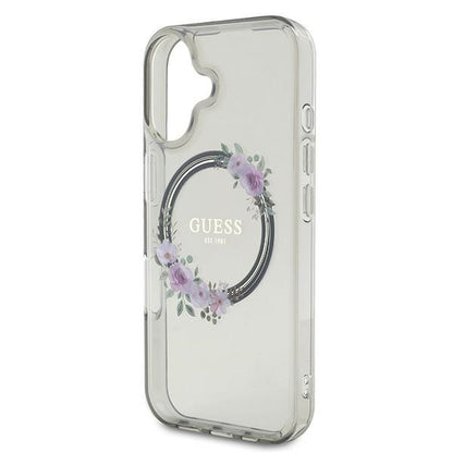 Θήκη MagSafe για Apple iPhone 16, Guess, IML Flowers Wreath, Μαύρη