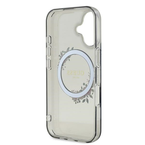 Θήκη MagSafe για Apple iPhone 16, Guess, IML Flowers Wreath, Μαύρη