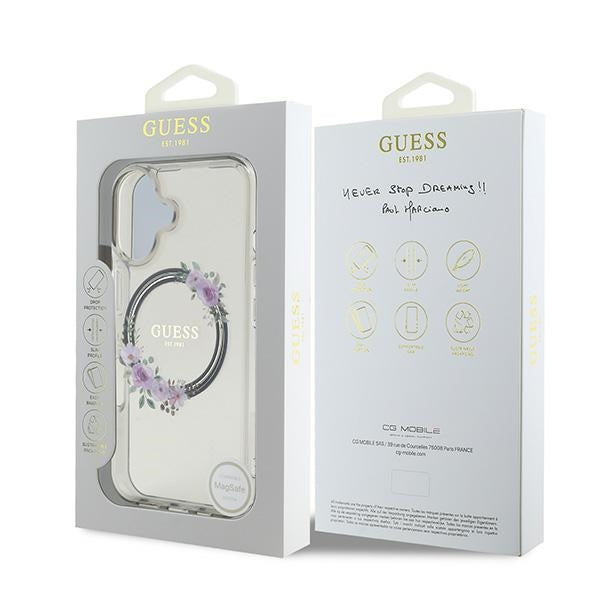 Θήκη MagSafe για Apple iPhone 16, Guess, IML Flowers Wreath, Μαύρη