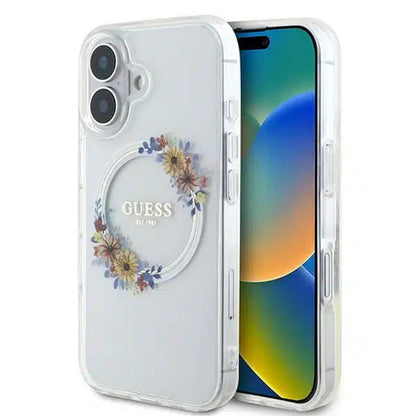 Θήκη MagSafe για Apple iPhone 16, Guess, IML Flowers Wreath, Διάφανη