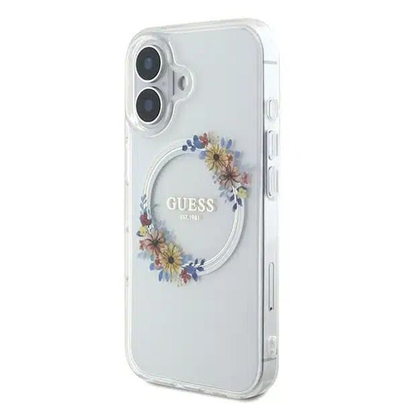 Θήκη MagSafe για Apple iPhone 16, Guess, IML Flowers Wreath, Διάφανη