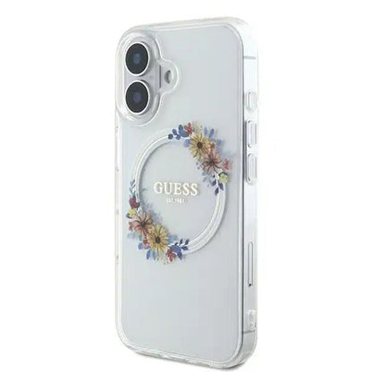 Θήκη MagSafe για Apple iPhone 16, Guess, IML Flowers Wreath, Διάφανη