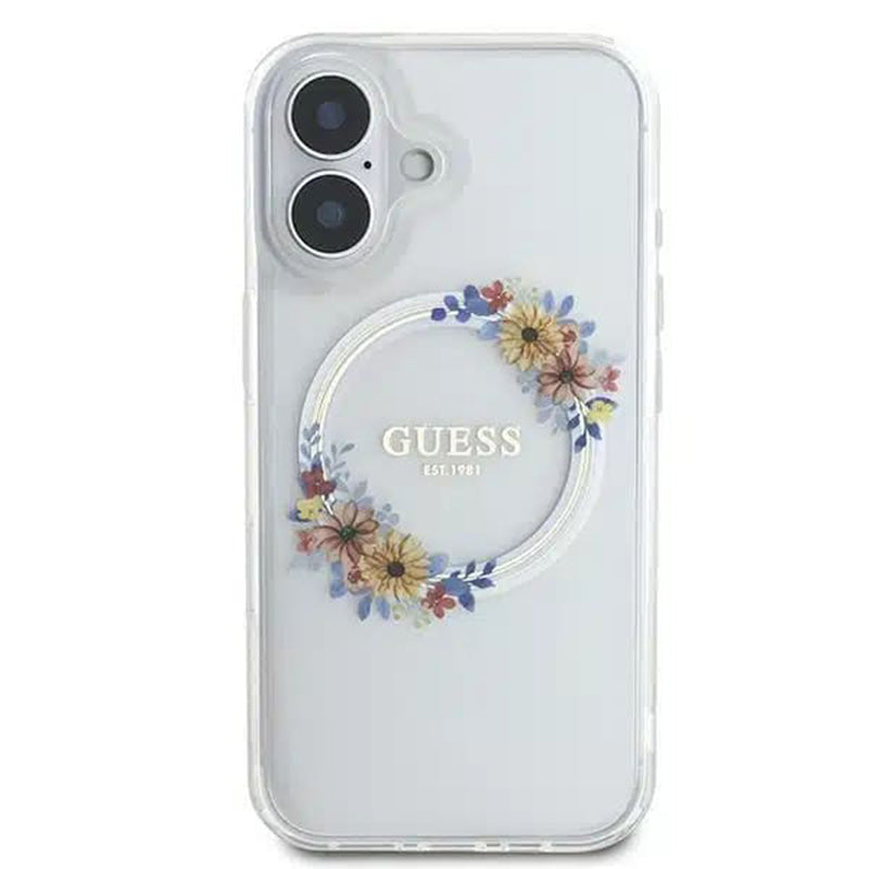 Θήκη MagSafe για Apple iPhone 16, Guess, IML Flowers Wreath, Διάφανη