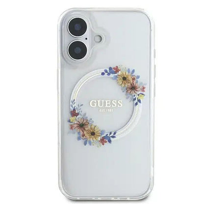 Θήκη MagSafe για Apple iPhone 16, Guess, IML Flowers Wreath, Διάφανη