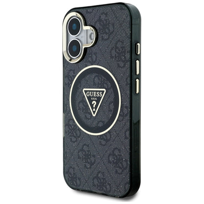 MagSafe Case for Apple iPhone 16, Guess, IML Glitter 4G Circle Triangle, Black