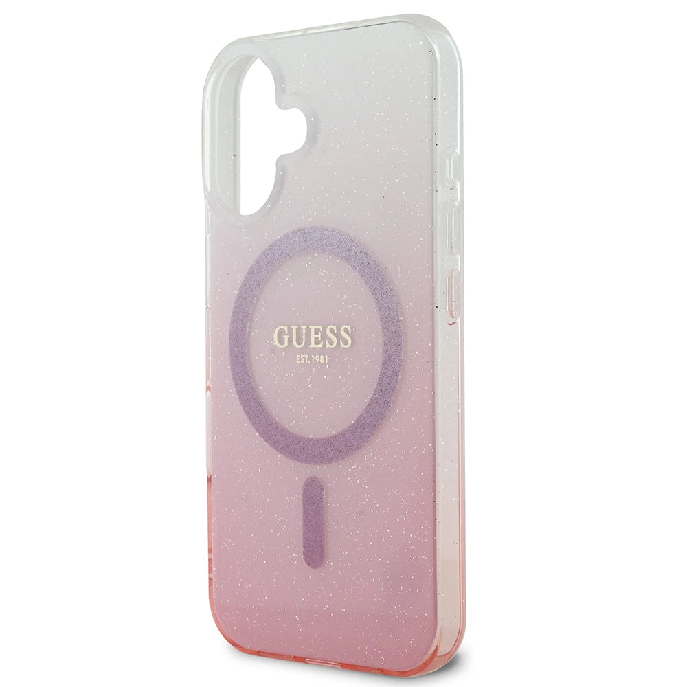 Θήκη MagSafe για Apple iPhone 16, Guess, IML Glitter Gradient, Ροζ