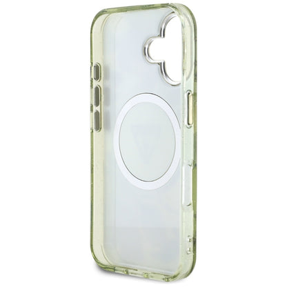 Θήκη MagSafe για Apple iPhone 16, Guess, IML Metal Glitter Flowers Triangle, Πράσινο