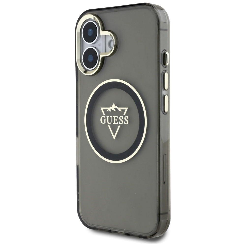 Θήκη MagSafe για Apple iPhone 16, Guess, IML Metal Mountain Logo, Μαύρη