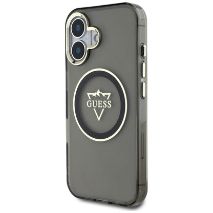 Θήκη MagSafe για Apple iPhone 16, Guess, IML Metal Mountain Logo, Μαύρη