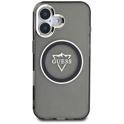 Θήκη MagSafe για Apple iPhone 16, Guess, IML Metal Mountain Logo, Μαύρη