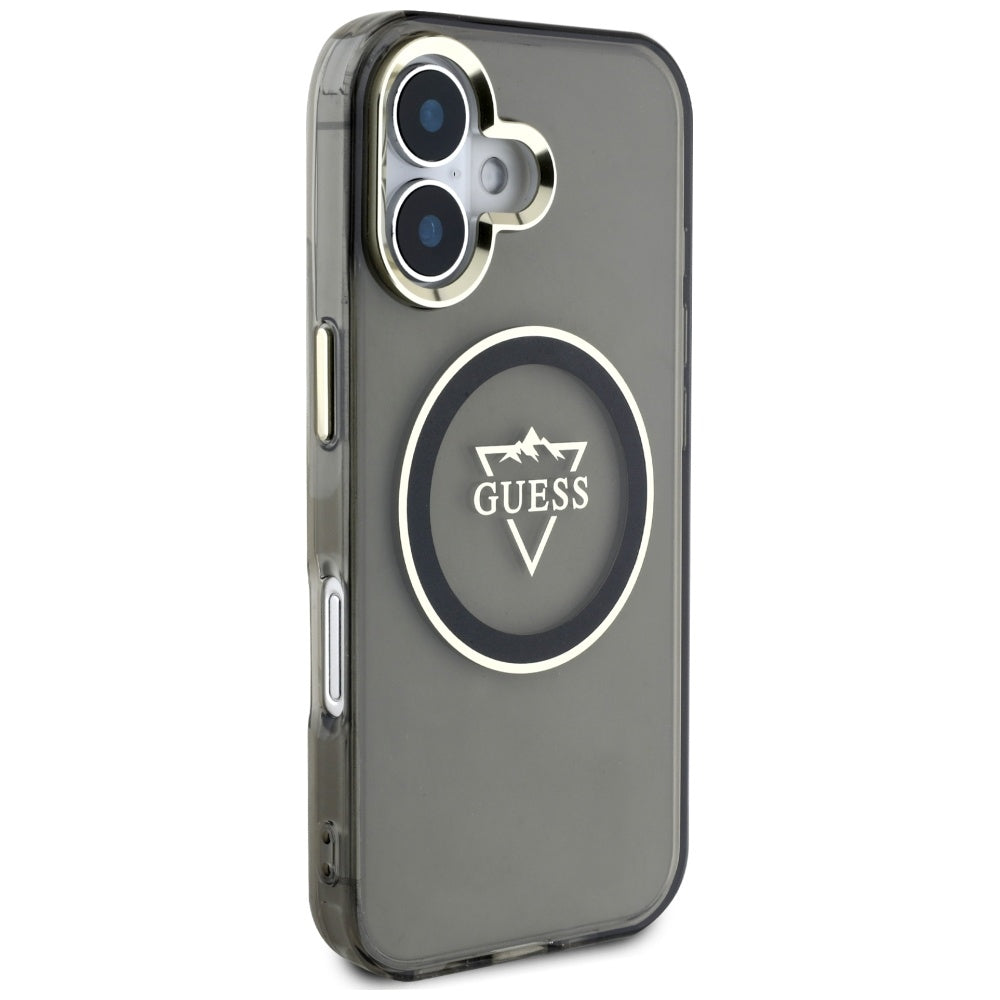 Θήκη MagSafe για Apple iPhone 16, Guess, IML Metal Mountain Logo, Μαύρη