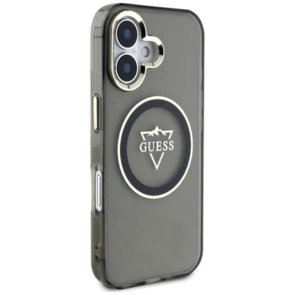 Θήκη MagSafe για Apple iPhone 16, Guess, IML Metal Mountain Logo, Μαύρη