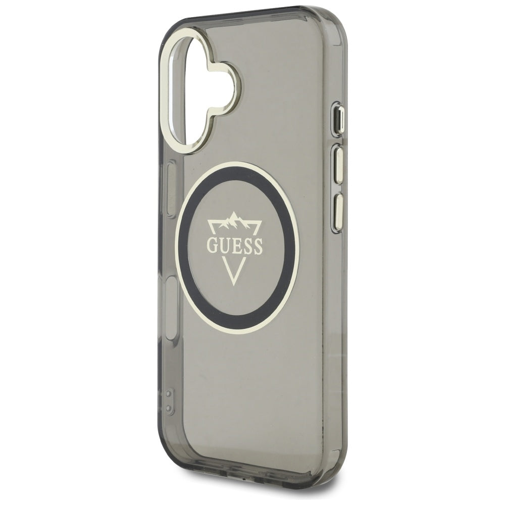 Θήκη MagSafe για Apple iPhone 16, Guess, IML Metal Mountain Logo, Μαύρη