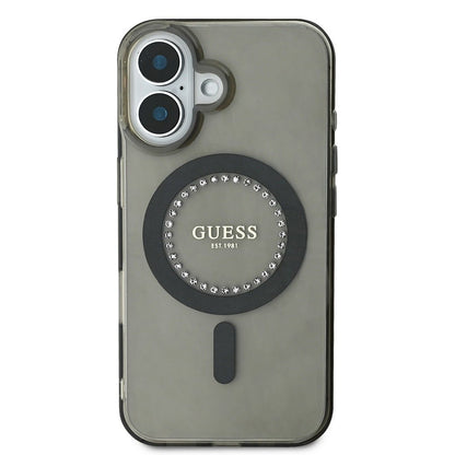 Θήκη MagSafe για Apple iPhone 16, Guess, IML Rhinestone, Μαύρη