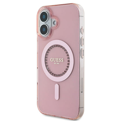 MagSafe Case for Apple iPhone 16, Guess, IML Rhinestones Ring, Pink GUHMP16SPFTDTEP
