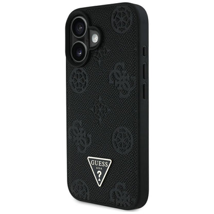 MagSafe Case for Apple iPhone 16, Guess, Peony Grained Hot Stamp Triangle, Black