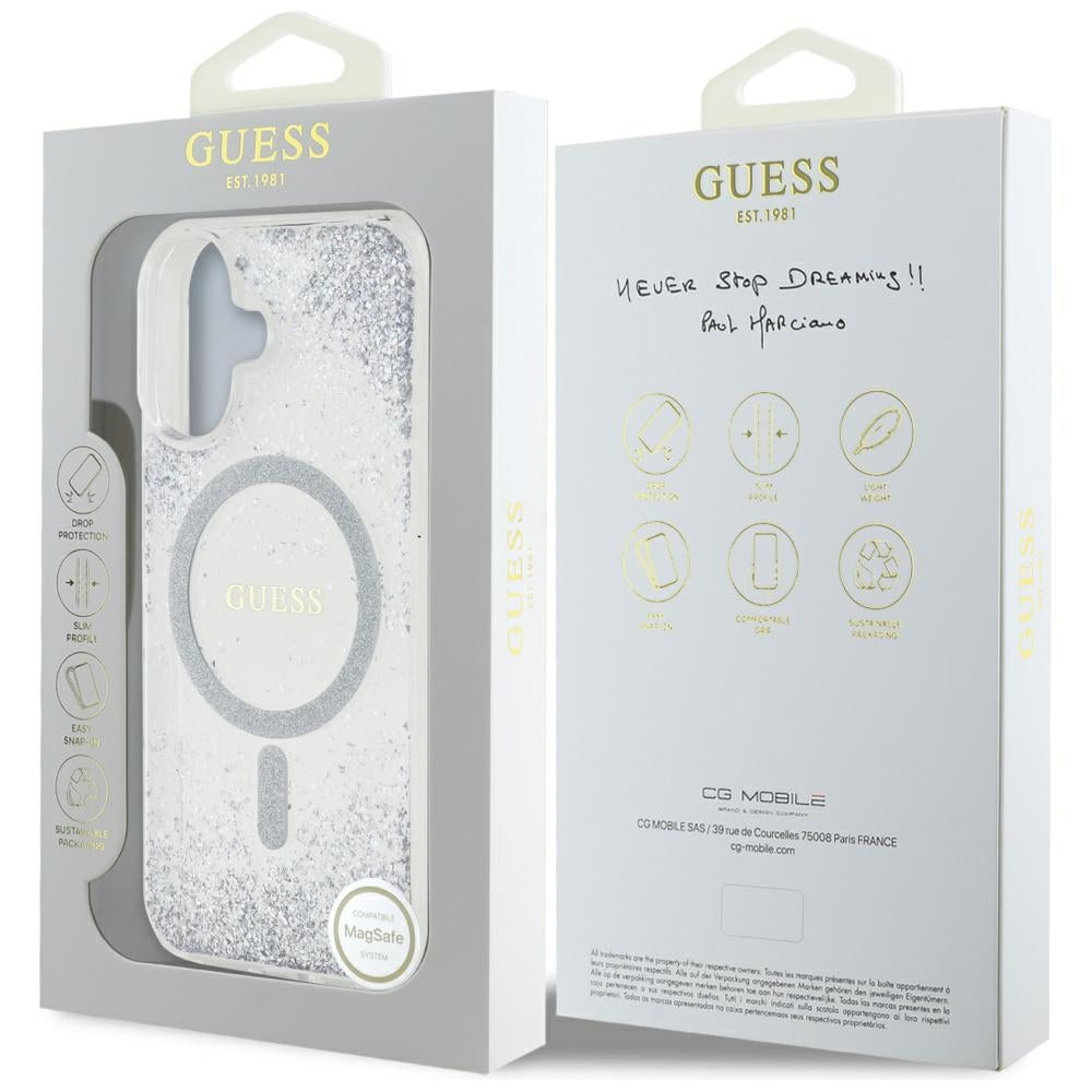 Θήκη MagSafe για Apple iPhone 16, Guess, Resin Gradient Glitter, Ασημί