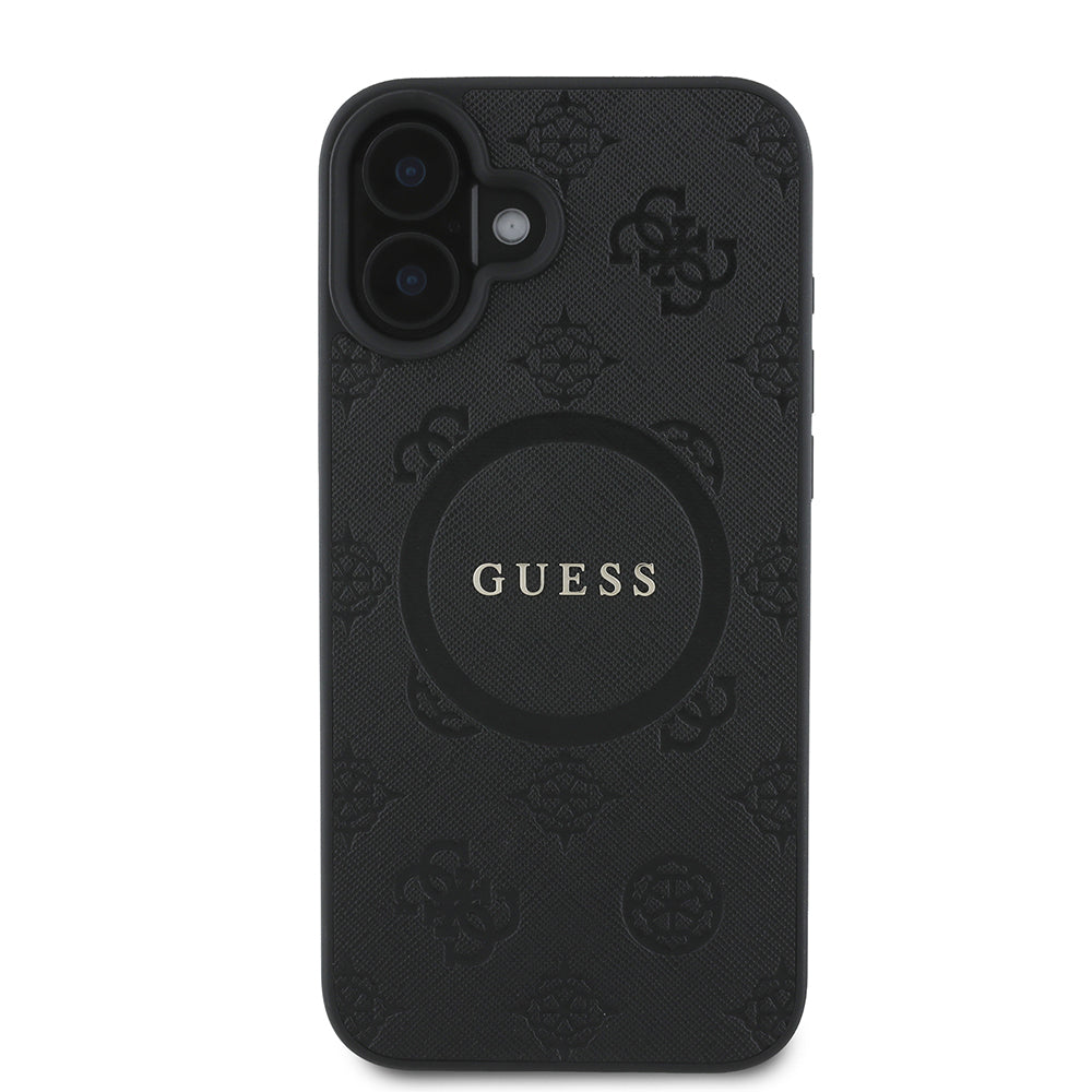 Θήκη MagSafe για Apple iPhone 16, Guess, Saffiano Peony Classic Logo, Μαύρη