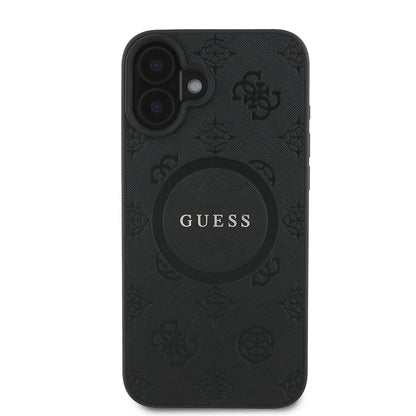 Θήκη MagSafe για Apple iPhone 16, Guess, Saffiano Peony Classic Logo, Μαύρη
