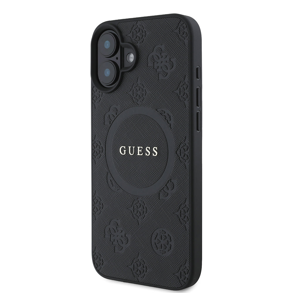 Θήκη MagSafe για Apple iPhone 16, Guess, Saffiano Peony Classic Logo, Μαύρη