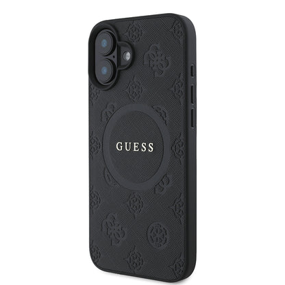 Θήκη MagSafe για Apple iPhone 16, Guess, Saffiano Peony Classic Logo, Μαύρη