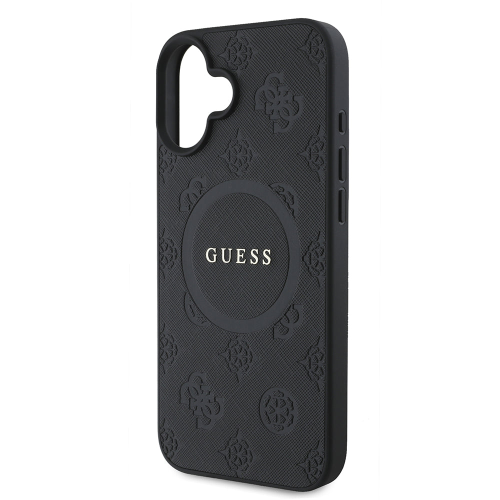 Θήκη MagSafe για Apple iPhone 16, Guess, Saffiano Peony Classic Logo, Μαύρη