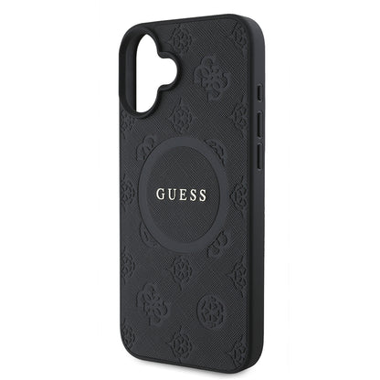 Θήκη MagSafe για Apple iPhone 16, Guess, Saffiano Peony Classic Logo, Μαύρη