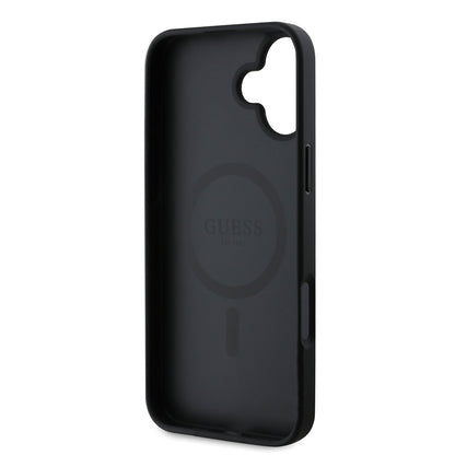 Θήκη MagSafe για Apple iPhone 16, Guess, Saffiano Peony Classic Logo, Μαύρη