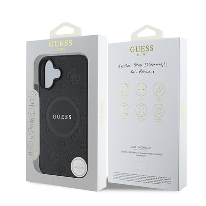 Θήκη MagSafe για Apple iPhone 16, Guess, Saffiano Peony Classic Logo, Μαύρη