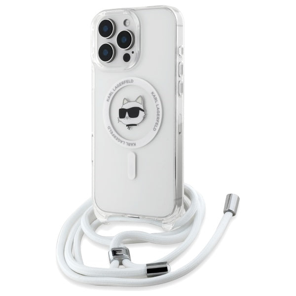 Θήκη MagSafe για Apple iPhone 16, Karl Lagerfeld, IML Crossbody Choupette's Head with Strap, Διάφανη