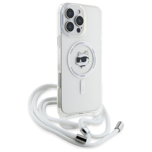 Θήκη MagSafe για Apple iPhone 16, Karl Lagerfeld, IML Crossbody Choupette's Head with Strap, Διάφανη